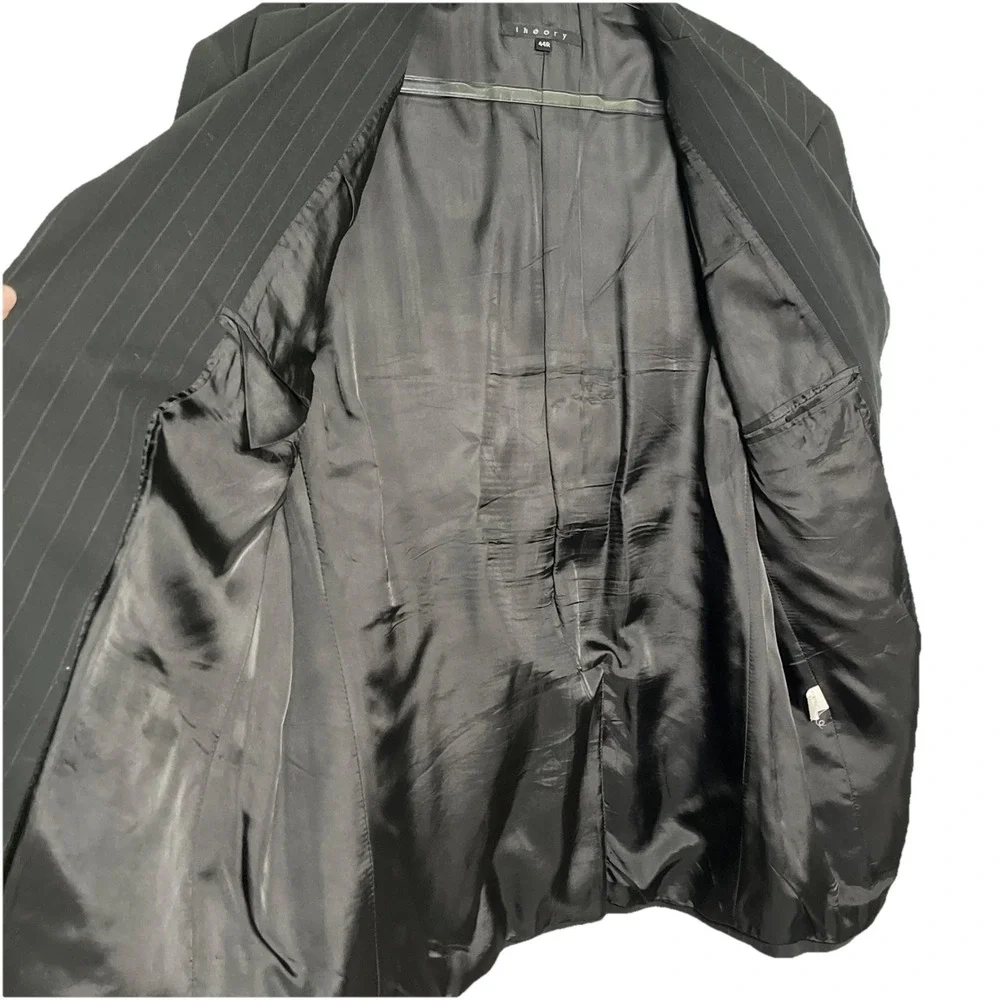 Theory Men's Pinstriped Black Blazer Size 44R Cotton Blend Business Suit‎ Jacket